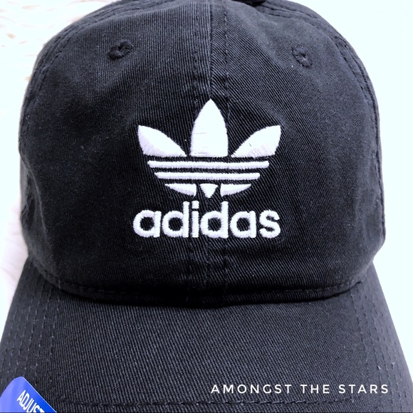 Adidas Trefoil Black Relaxed Strapback Dad Hat Cap - Picture 3 of 7